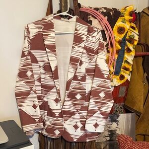 Women's Burnt Orange/Brown and White Patterned Blazer